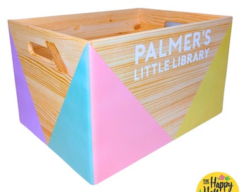 Personalised Wooden Book Crate, Nursery Storage Box, Kids Library
