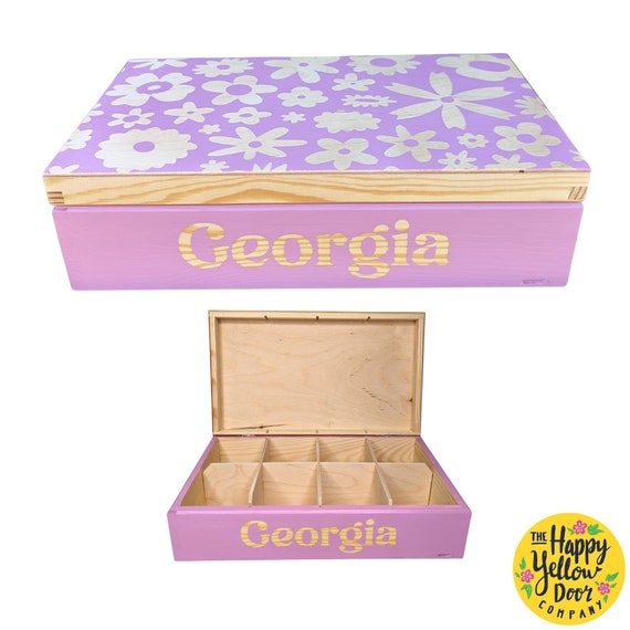 Flower Sectioned Jewellery Box Personalised CHOOSE YOUR COLOURS Bobbles Bows Wooden Storage Sections Painted Custom Gift Birthday