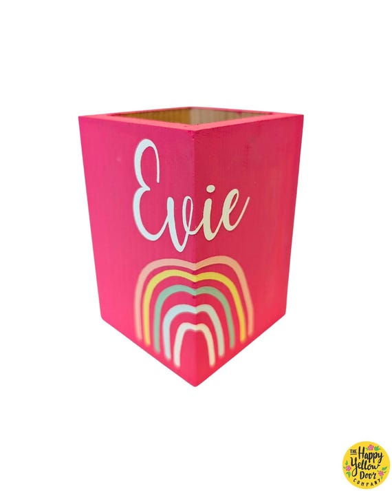 Pencil Pot Rainbow Personalised CHOOSE YOUR COLOURS Brush Pen Holder Wooden Artist Gift School Desk Office Studio Holder For Desk