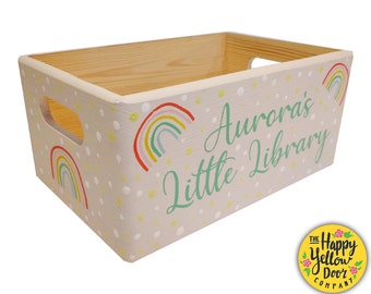 Personalised Rainbow Book Box – Hand-Painted Wooden Storytime Storage