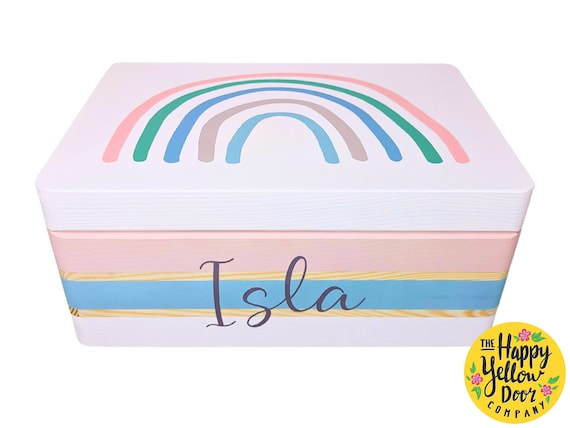 Rainbow Memory Keepsake Box Personalised CHOOSE YOUR COLOURS Bright Hand Painted Special Hairbands Princess Little Girl Gift Bedroom Decor
