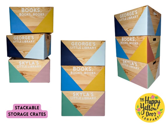 Stackable Wooden Storage Book Crate Box Personalised Bookcase Nook CHOOSE YOUR COLOURS Story Library Painted Wooden Gift Children Kids
