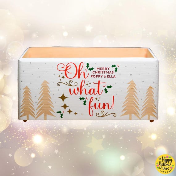 Christmas Crate Box Personalised CHOOSE YOUR COLOURS Scandi Oh What Fun Advent Eve Activity box Family Tradition Xmas Children Kids Present
