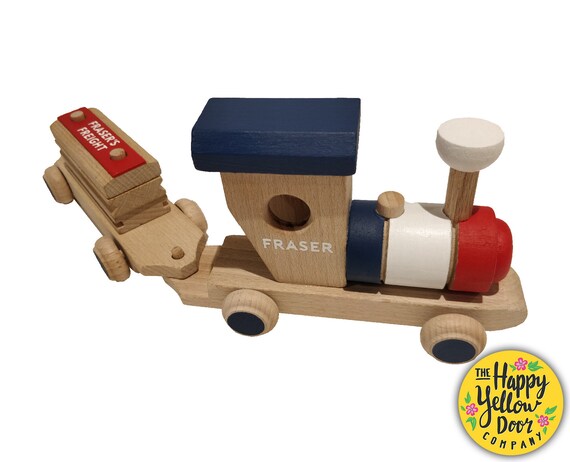 Wooden Steam Train & Carriage Toy Personalised CHOOSE YOUR COLOURS Montessori Hand Painted Custom Birthday Christmas Children Vehicle