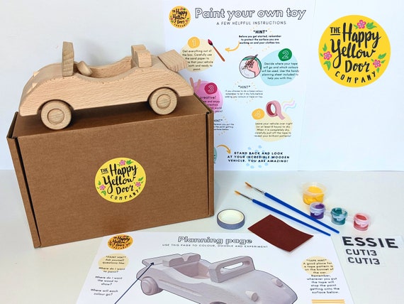 Paint Your Own Wooden Convertible Car Toy Personalised CHOOSE COLOURS DIY Craft Art Kit Model for Kids Children Gift Set Make Your Own