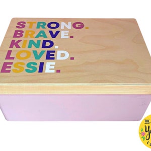 Positive Affirmations Memory Box Personalised CHOOSE YOUR COLOURS Special Gift Words Affirmation Painted Wooden Storage Children Adjectives