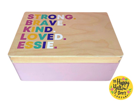 Positive Affirmations Memory Box Personalised CHOOSE YOUR COLOURS Special Gift Words Affirmation Painted Wooden Storage Children Adjectives