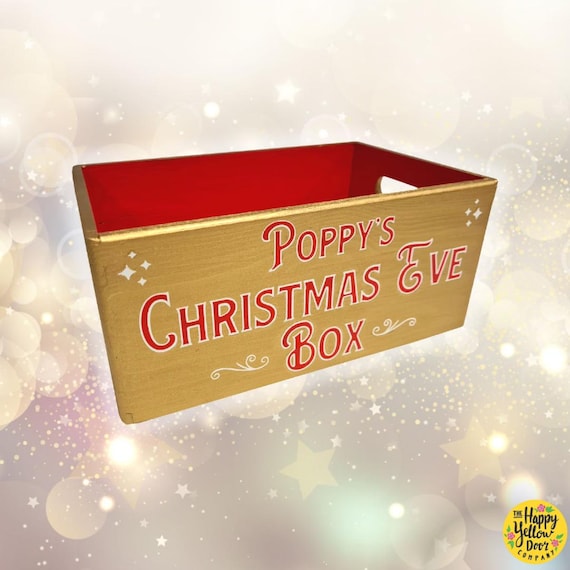 Christmas Eve Box Crate Personalised CHOOSE YOUR COLOURS Family Tradition Special Painted inside Gold Red Wooden Xmas Children Kids Present
