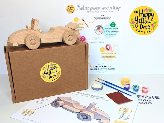 Paint Your Own Wooden Sports Car Toy Personalised CHOOSE COLOURS DIY Craft Art Kit Model for Kids Children Gift Set Make Your Own
