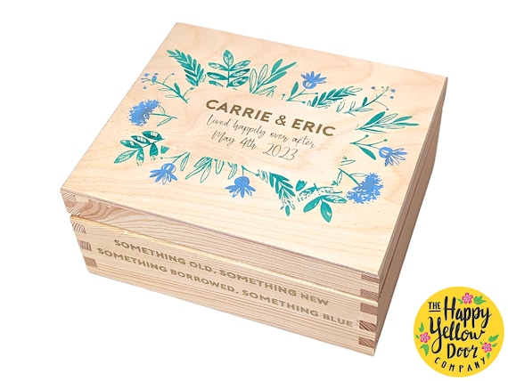 Wedding Bride Box Something Old New Borrowed Blue CHOOSE YOUR COLOURS Groom Gift Sectioned Personalised Tea Wooden Painted Custom