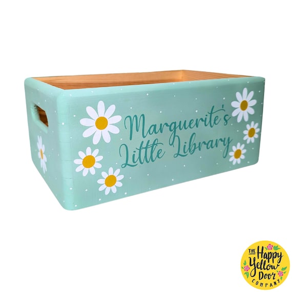 Daisy Little Library Book Box Personalised CHOOSE YOUR COLOURS Storytime Storage Painted Wooden Custom Birthday Baby Shower Teacher gift