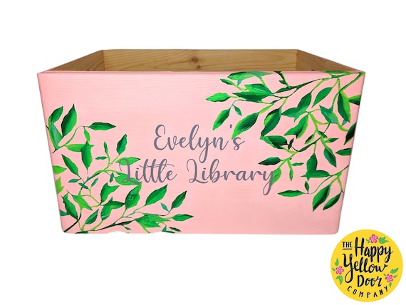Little Library Book Box Leaves Crate Personalised CHOOSE YOUR COLOURS Story Books Nursery Decor Painted Beautiful Neutral Wooden Birthday