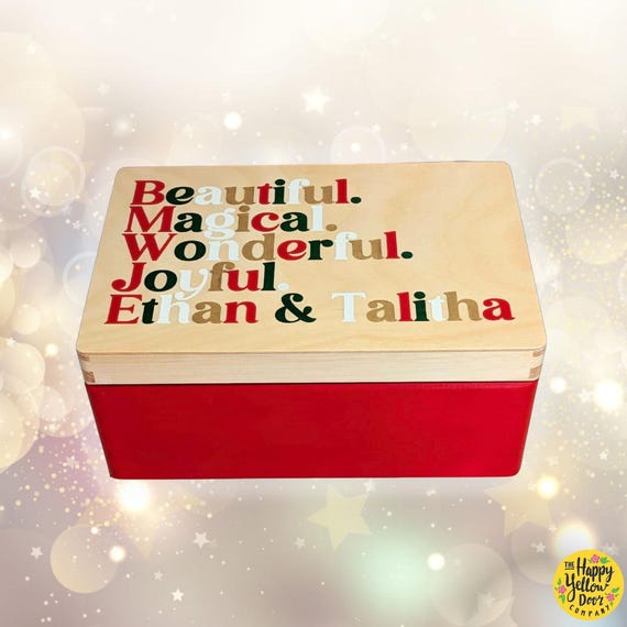 Christmas Box Personalised CHOOSE YOUR COLOURS Advent Eve Magical Wonderful Joyful Memory Gift Words Affirmation Painted Wooden Children
