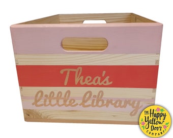 Personalised Wooden Book Storage Box, Hand-Painted Nursery Crate