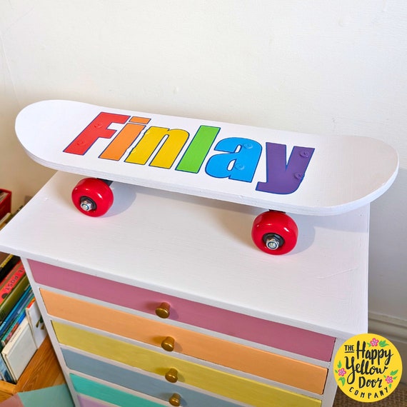 Skateboard Personalised Gift for Boys CHOOSE YOUR COLOURS Skating Ornament Display Name Decoration Special Gift Painted Wooden Custom Unique