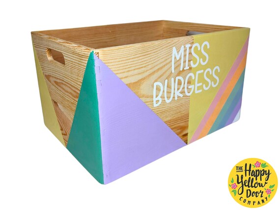 Teacher Teaching Assistant Storage Box Crate Personalised CHOOSE YOUR COLOURS Book Story Library Painted Wooden Nursery Stackable Read Gift