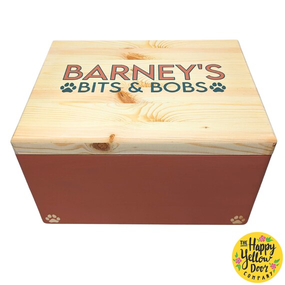 Pet Storage Lidded Box Personalised CHOOSE YOUR COLOURS Wooden Snacks Toy Box Dog Cat Box Toys Medicine Food Puppy Kitten Paw Print