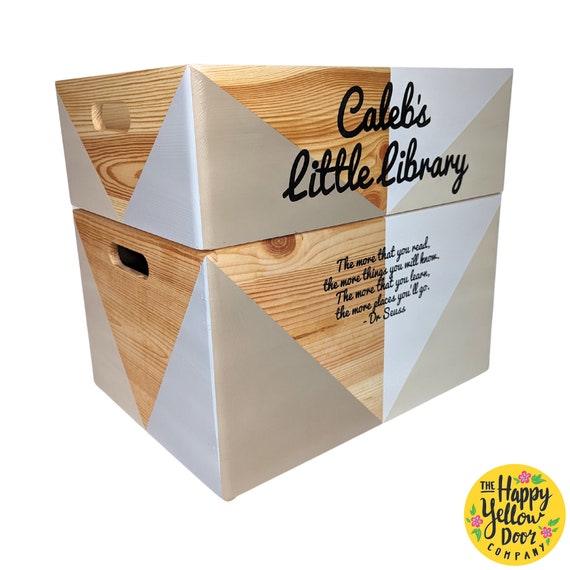 Stackable Storage Book Crates Personalised CHOOSE YOUR COLOURS Playroom Story Deep Shallow Box Dr Seuss Painted Wooden Bold Bright Pastel