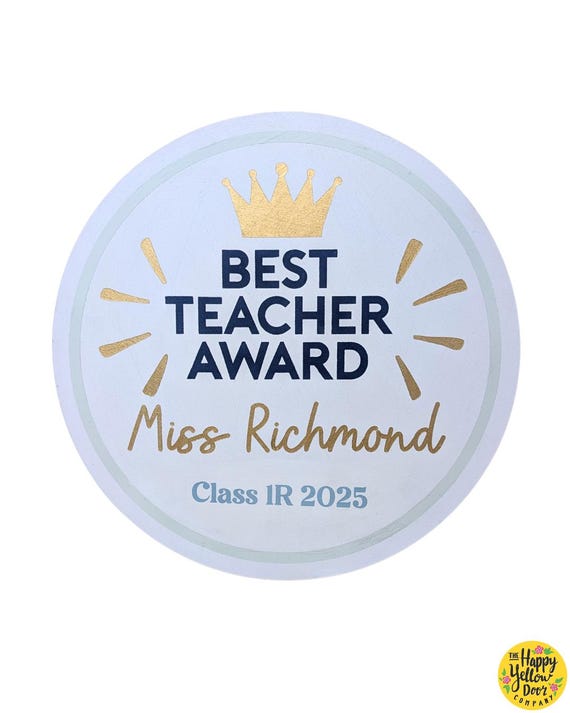 Personalised Teacher Gift, Award Sign CHOOSE YOUR COLOURS Wooden Circle, Gift for teacher, Gift for Ta, Best Teacher Plaque, End of term