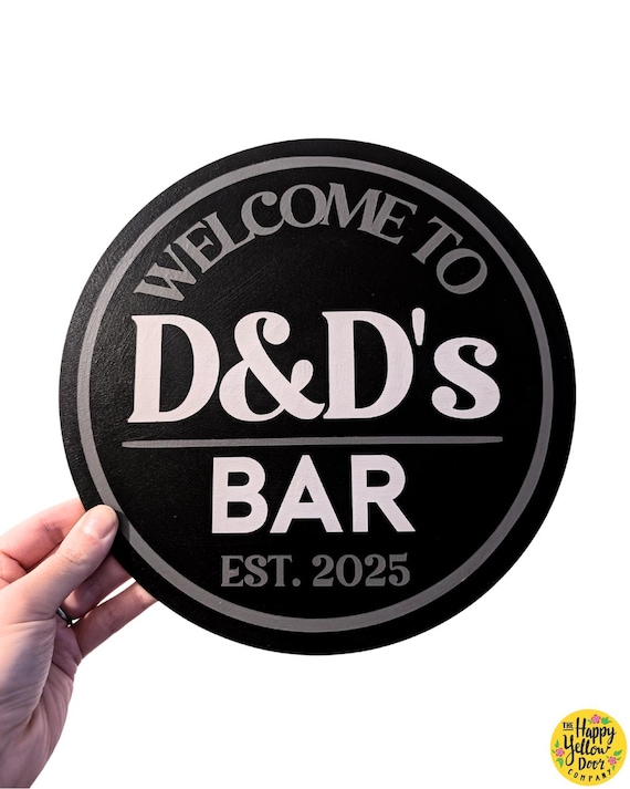 Personalised Bar Door Sign Welcome CHOOSE YOUR COLOURS Wooden Circle Plaque Man Cave Shed Established Gift for Man Painted