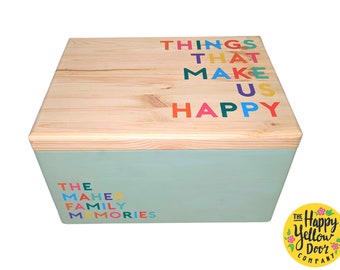 Family Memory Box Personalised CHOOSE YOUR COLOURS Special Gift Words Affirmation Painted Wooden Storage Children Rainbow Neutral Pastel