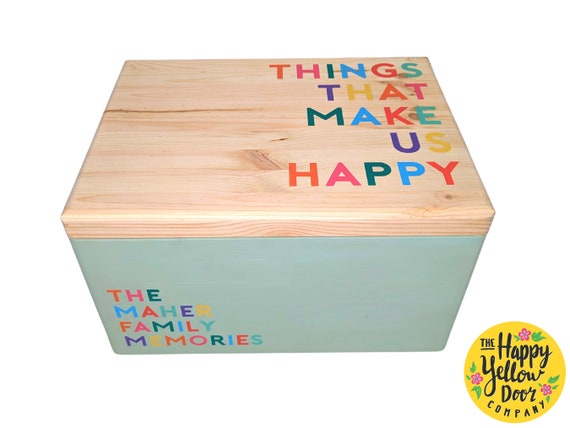 Family Memory Box Personalised CHOOSE YOUR COLOURS Special Gift Words Affirmation Painted Wooden Storage Children Rainbow Neutral Pastel