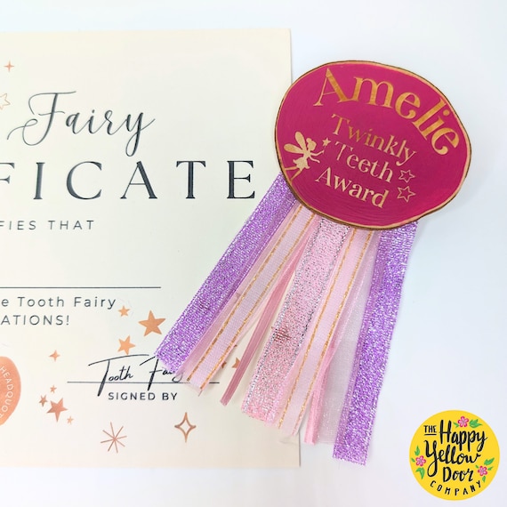 Gift from Tooth Fairy Personalised Award CHOOSE YOUR COLOURS Rosette badge, Ribbons, 1st tooth, First teeth, Accessory, Keepsake, Baby teeth