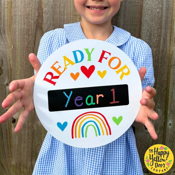 First Day of School Gift Blackboard Ready for School Photo Sign Personalised Plaque CHOOSE YOUR COLOURS Rainbow Starting Celebrate