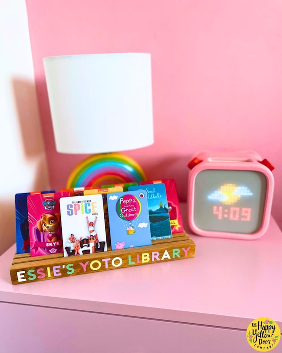 Yoto Audio Card Holder Stand Oak Rainbow CHOOSE YOUR COLOURS Wooden Rack Holds 12 Cards Polka Dot Solid Wood Audio Books Playing Cards