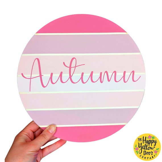 Personalised Children's Door Name Sign Striped CHOOSE YOUR COLOURS Wooden Circle Bedroom Nursery Playroom Plaque Children Bold Colourful