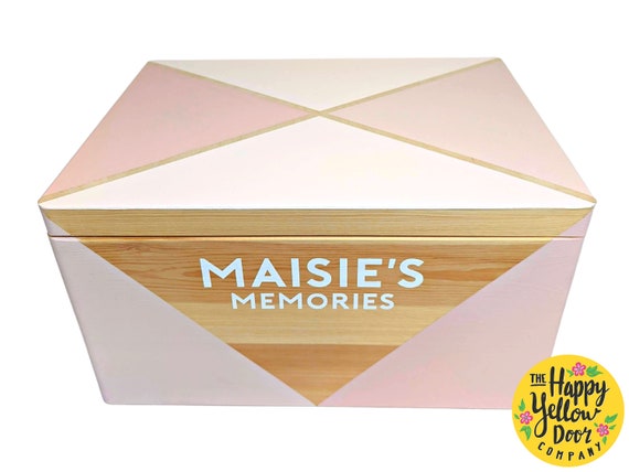 Memory Box Personalised Wooden CHOOSE YOUR COLOURS Geometric Neutral Scandinavian Design Hand Painted Wooden Custom Birthday Christmas