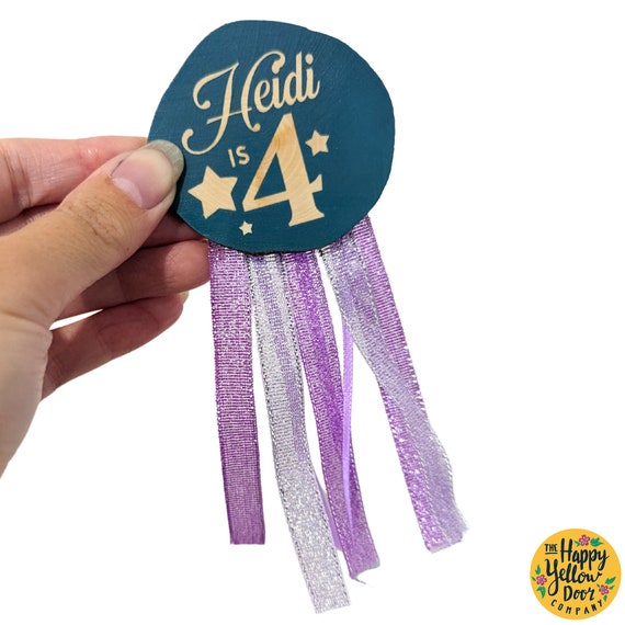 Happy Birthday Rosette Badge Wood slice CHOOSE YOUR COLOURS Tassels Ribbons 1st 2nd 3rd 4th 5th 6th 7th 8th 9th Celebration Safety Clasp Eco