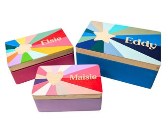 Aandenkendoos Gepersonaliseerd KIES JE KLEUREN Kinderopberger Rainbow Star Hart Bloem Geheugen Helder handgeschilderd cadeau Slaapkamer Decor