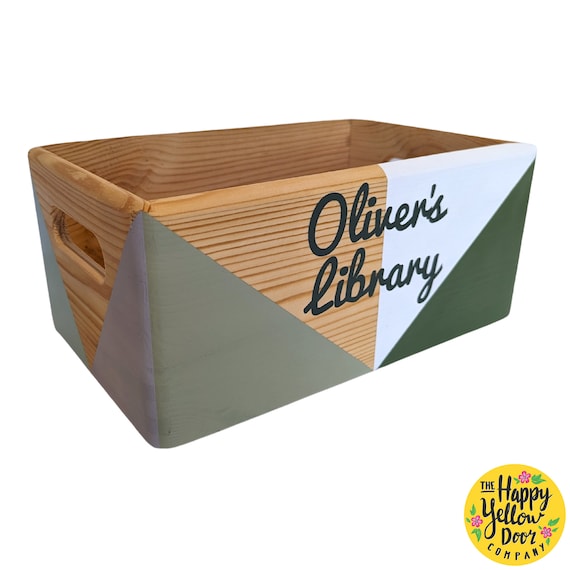 Book Storage Crate Box Personalised Bookcase Nook CHOOSE YOUR COLOURS Story Library Painted Wooden Nursery Stackable Read Gift Children Kids