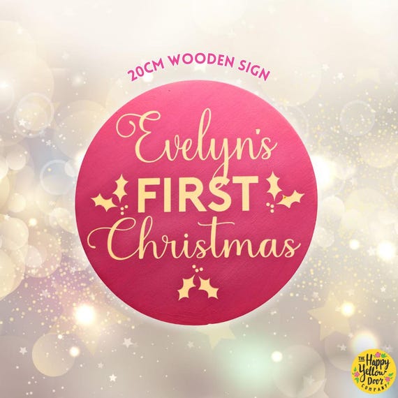 Personalised First Christmas Sign Plaque for Photos CHOOSE YOUR COLOURS Decoration Gift 1st Xmas Baby Newborn Party Celebrate Wooden Circle