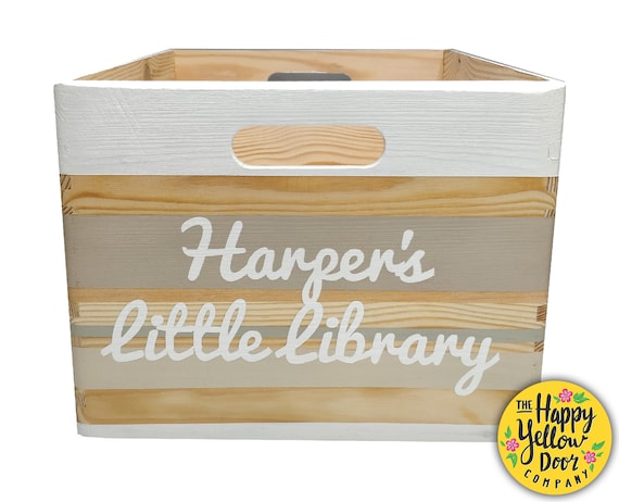 Book Storage Crate Neutral Nursery CHOOSE YOUR COLOURS Scandinavian Hygge Personalised Bookcase Crate Nook Story Library Painted Wooden