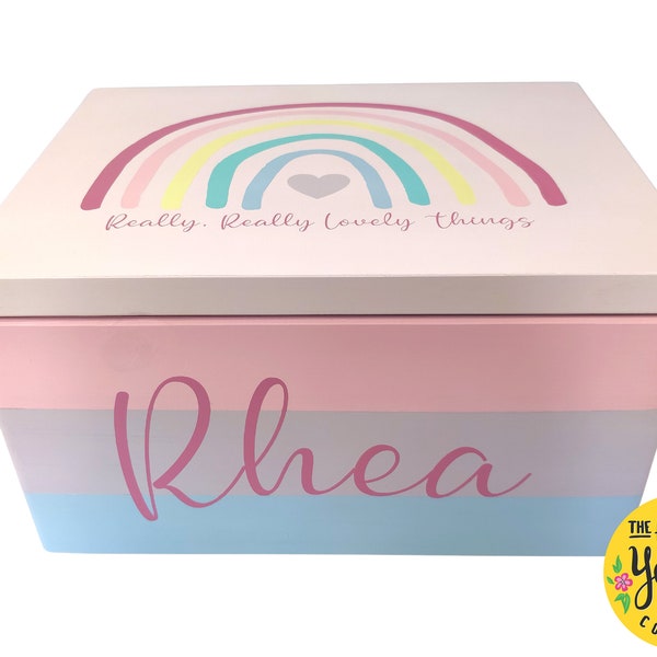 Rainbow Memory Special Things Box Personalised CHOOSE YOUR COLOURS Bright Hand Painted Special Hairbands Princess Little Girl Gift Bedroom