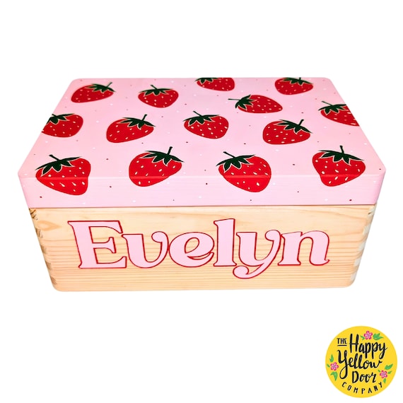 Strawberry Keepsake Box Personalised CHOOSE YOUR COLOURS Storage Memory Bright Hand Painted Special Hairbands Girl Gift Bedroom Decor Cute