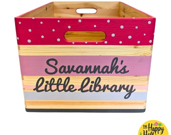 Personalised Wooden Book Box, Spotty Painted Storage Crate