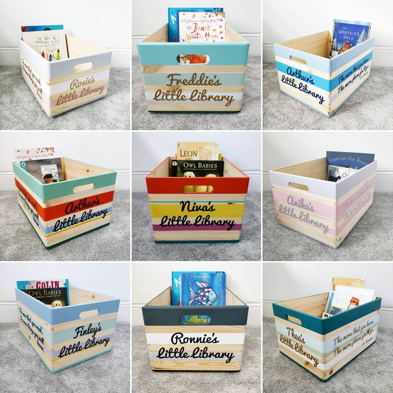 Book Storage Box Personalised Bookcase Crate Nook CHOOSE YOUR Etsy UK