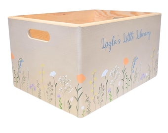 Personalised Wild Flower Book Box – Hand-Painted Wooden Storytime Storage