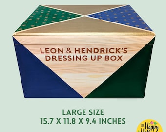 Dressing Up Box Personalised Stars CHOOSE YOUR COLOURS Dress Up Costumes Chest Roleplay Memory Painted Wooden Storage Custom Birthday Xmas