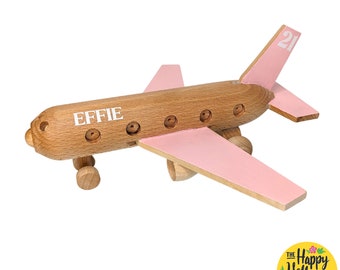 Plane Wooden Toy Personalise CHOOSE YOUR COLOURS Hand Painted Airplane Personalised Custom Birthday Christening Christmas Children