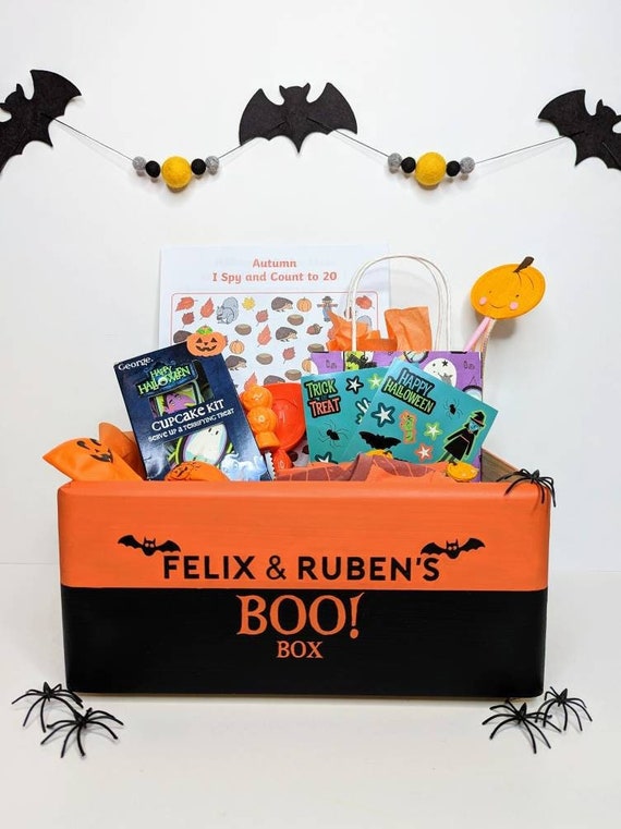 Halloween Hamper Trick or Treat Box CHOOSE YOUR COLOURS Orange Black Bats Decorations Activity Party Sweets Crate Gifts for Kids Children