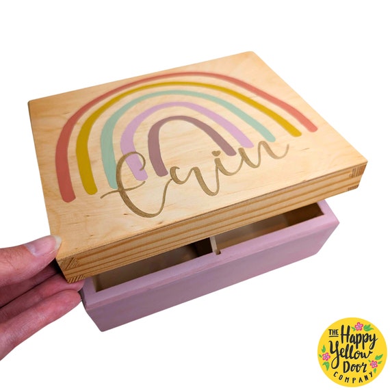 Rainbow Sectioned Trinket Box Personalised CHOOSE YOUR COLOURS Bobbles Bows Wooden Storage Sections Painted Custom Gift Birthday