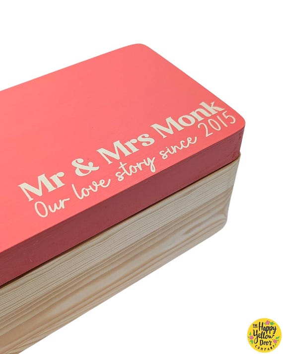 Personalised Anniversary Box CHOOSE YOUR COLOURS Painted Wooden Wedding Gift, Custom Text, Love Story, Gift for couple, 5th anniversary wood