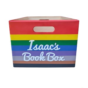 Rainbow Story Box Book Personalised CHOOSE YOUR COLOURS Painted Wooden Custom Book Storage Birthday Christmas Special Gift for Children Kids