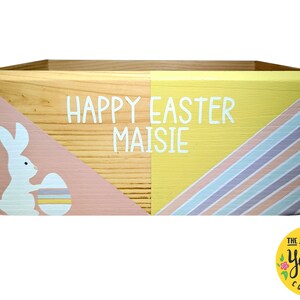 Easter Crate Personalised Box CHOOSE YOUR COLOURS Bunny Hamper Hand Painted Wooden Egg Hunt Decor Decorations Children Kids Gift Favours