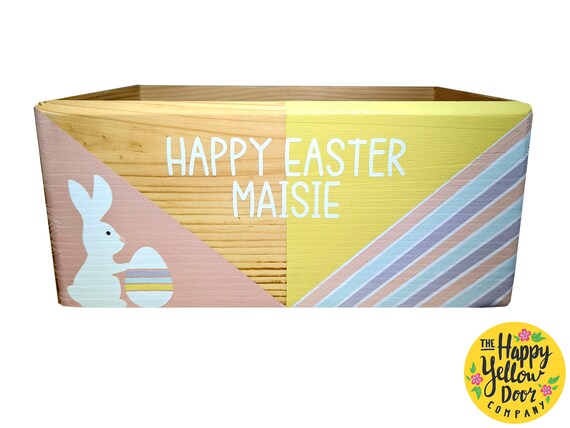 Easter Crate Personalised Box CHOOSE YOUR COLOURS Bunny Hamper Hand Painted Wooden Egg Hunt Decor Decorations Children Kids Gift Favours