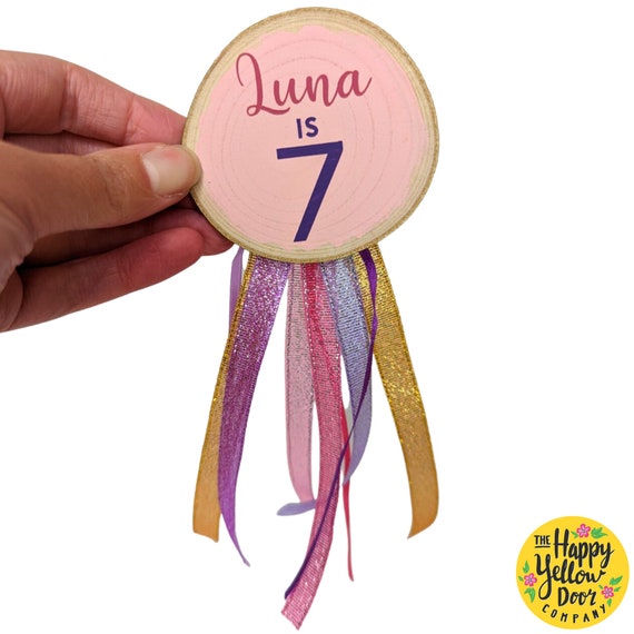 Happy Birthday Rosette Badge Wood slice CHOOSE YOUR COLOURS Tassels Ribbons 1st 2nd 3rd 4th 5th 6th 7th 8th 9th Celebration Safety Clasp Eco